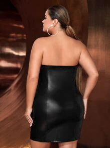 SHEIN SXY Plus PU Leather Tube Bodycon Dress - Black - View 5
