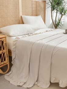 Solid Color Ruffle Decor Flat Sheet - Beige - View 1