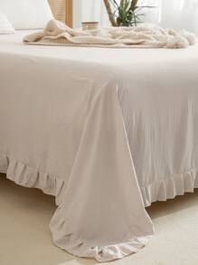 Solid Color Ruffle Decor Flat Sheet - Beige - View 2