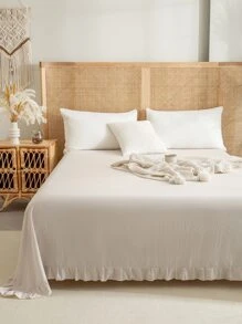 Solid Color Ruffle Decor Flat Sheet - Beige - View 3