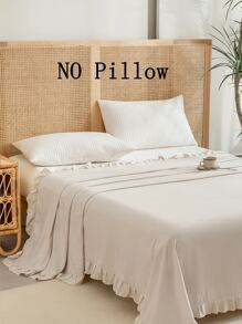 Solid Color Ruffle Decor Flat Sheet - Beige - View 4