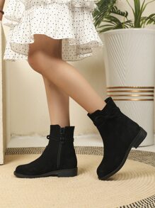 Girls Faux Suede Bow Decor Zipper Side Boots - Black - View 2