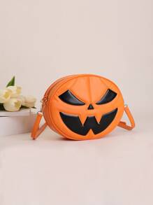 Lightweight,Portable Halloween Pumpkin Pattern Neon-orange Quilted Circle Bag Halloween - Orange - View 1