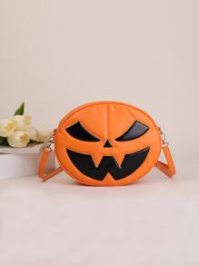 Lightweight,Portable Halloween Pumpkin Pattern Neon-orange Quilted Circle Bag Halloween - Orange - View 2