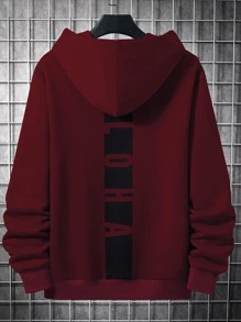 Manfinity Homme Men Letter Graphic Kangaroo Pocket Drawstring Hoodie - Burgundy - View 1