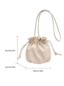 Mini Drawstring Design Bucket Bag - Beige - View 5