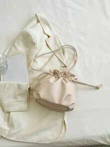 Mini Drawstring Design Bucket Bag - Beige - View 6