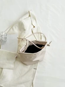 Mini Drawstring Design Bucket Bag - Beige - View 7