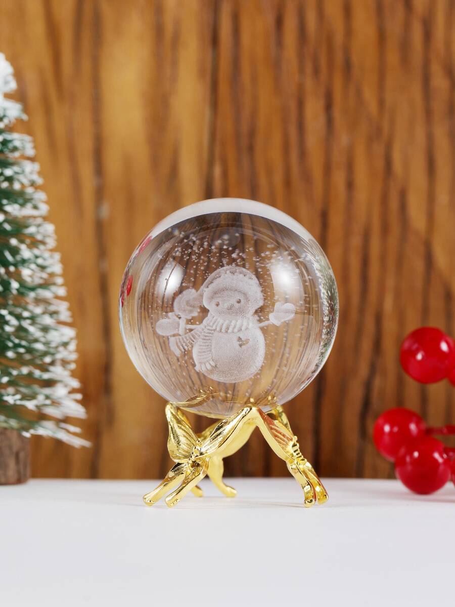 1pc Crystal Snowman Decoration With Butterfly Base For Christmas - Multicolor - View 1