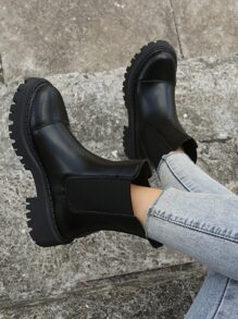 秋冬季女士时尚靴子，简约切尔西靴 - 黑色 - 查看 1