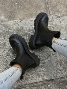 秋冬季女士时尚靴子，简约切尔西靴 - 黑色 - 查看 2