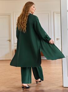 SHEIN Frenchy Plus Drop Shoulder Longline Shirt & Pants Set - Dark Green - View 2
