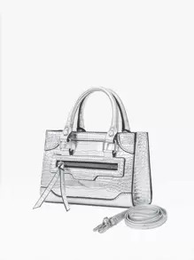 Kim sa , Sang trọng , Sáng bóng Túi đám tiệc , Bữa tối Cái túi Duyên dáng , Thanh lịch , Tinh tế , Im lặng Sang trọng Mini Kim loại Dập nổi cá sấu Túi Vuông Pha lê Cho bữa tiệc Cô gái , Phụ nữ , Cô dâu Hoàn hảo Cho bữa tiệc , Lễ cưới , Dạ hội , , Đối với - Bạc - Xem 1