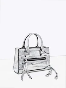 Kim sa , Sang trọng , Sáng bóng Túi đám tiệc , Bữa tối Cái túi Duyên dáng , Thanh lịch , Tinh tế , Im lặng Sang trọng Mini Kim loại Dập nổi cá sấu Túi Vuông Pha lê Cho bữa tiệc Cô gái , Phụ nữ , Cô dâu Hoàn hảo Cho bữa tiệc , Lễ cưới , Dạ hội , , Đối với - Bạc - Xem 3