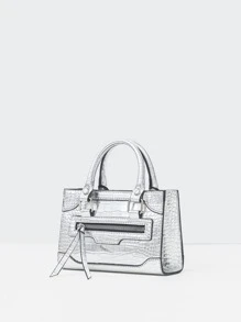 Kim sa , Sang trọng , Sáng bóng Túi đám tiệc , Bữa tối Cái túi Duyên dáng , Thanh lịch , Tinh tế , Im lặng Sang trọng Mini Kim loại Dập nổi cá sấu Túi Vuông Pha lê Cho bữa tiệc Cô gái , Phụ nữ , Cô dâu Hoàn hảo Cho bữa tiệc , Lễ cưới , Dạ hội , , Đối với - Bạc - Xem 4