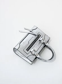 Kim sa , Sang trọng , Sáng bóng Túi đám tiệc , Bữa tối Cái túi Duyên dáng , Thanh lịch , Tinh tế , Im lặng Sang trọng Mini Kim loại Dập nổi cá sấu Túi Vuông Pha lê Cho bữa tiệc Cô gái , Phụ nữ , Cô dâu Hoàn hảo Cho bữa tiệc , Lễ cưới , Dạ hội , , Đối với - Bạc - Xem 5