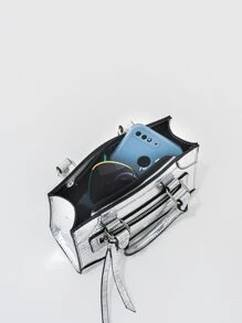 Kim sa , Sang trọng , Sáng bóng Túi đám tiệc , Bữa tối Cái túi Duyên dáng , Thanh lịch , Tinh tế , Im lặng Sang trọng Mini Kim loại Dập nổi cá sấu Túi Vuông Pha lê Cho bữa tiệc Cô gái , Phụ nữ , Cô dâu Hoàn hảo Cho bữa tiệc , Lễ cưới , Dạ hội , , Đối với - Bạc - Xem 7