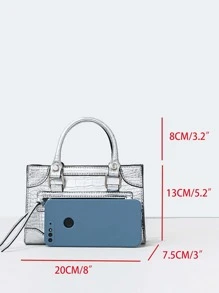 Kim sa , Sang trọng , Sáng bóng Túi đám tiệc , Bữa tối Cái túi Duyên dáng , Thanh lịch , Tinh tế , Im lặng Sang trọng Mini Kim loại Dập nổi cá sấu Túi Vuông Pha lê Cho bữa tiệc Cô gái , Phụ nữ , Cô dâu Hoàn hảo Cho bữa tiệc , Lễ cưới , Dạ hội , , Đối với - Bạc - Xem 8