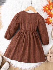 Đầm bé gái Nút phía trước màu trơn Giải trí - Cà phê nâu - Xem 2
