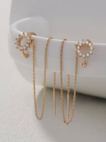 Nooxian Pendientes de enhebrador zirconia cúbica con diseño de círculo - Amarillo Oro - Ver 3