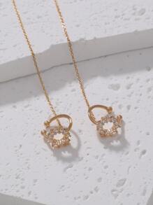 Nooxian Pendientes de enhebrador zirconia cúbica con diseño de círculo - Amarillo Oro - Ver 6