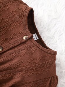 Đầm bé gái Nút phía trước màu trơn Giải trí - Cà phê nâu - Xem 7