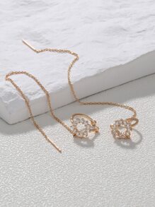 Nooxian Pendientes de enhebrador zirconia cúbica con diseño de círculo - Amarillo Oro - Ver 4