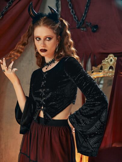 Bluse mit Jacquard Samt Band