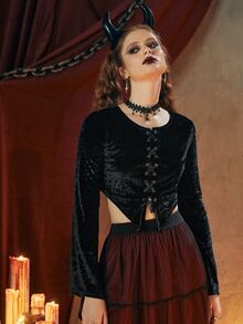 ROMWE Áo sơ mi nữ Bất đối xứng Ren lên màu trơn Buổi tiệc - màu đen - Xem 6