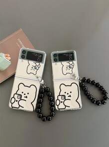 卡通小熊印花透明手機殼附帶串珠掛繩 - 無色 - 查看 2