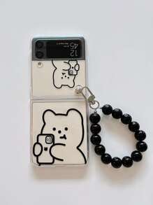 卡通小熊印花透明手機殼附帶串珠掛繩 - 無色 - 查看 3