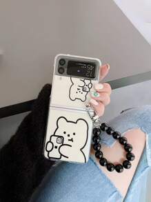 卡通小熊印花透明手機殼附帶串珠掛繩 - 無色 - 查看 4
