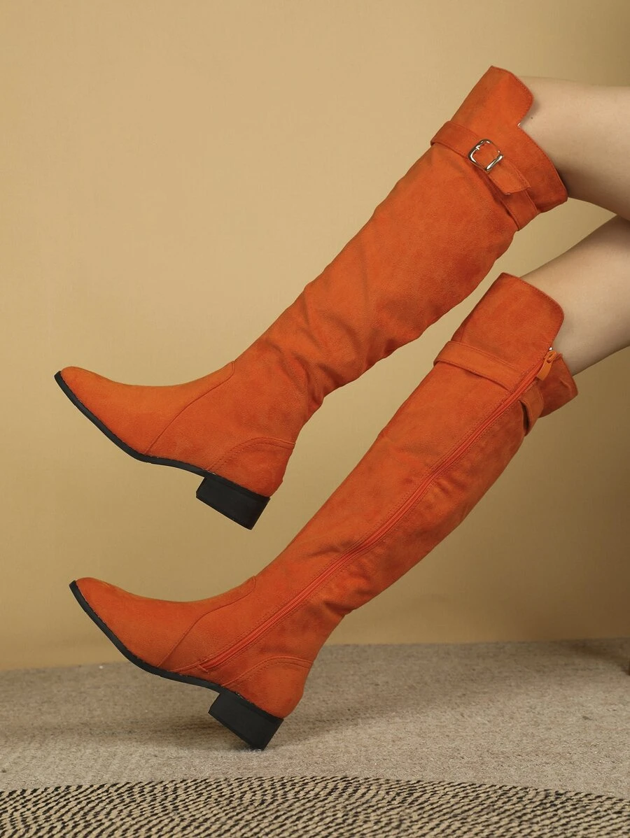 Botas de montar de serraje falso neón-naranja con diseño de hebilla de punta