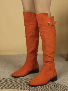 Botas de montar de serraje falso neón-naranja con diseño de hebilla de punta
