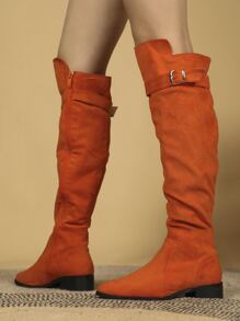 Botas de montar de serraje falso neón-naranja con diseño de hebilla de punta