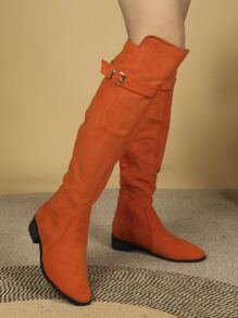 Botas de montar de serraje falso neón-naranja con diseño de hebilla de punta