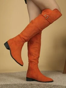 Botas de montar de serraje falso neón-naranja con diseño de hebilla de punta