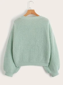 ROMWE Fairycore 蘑菇刺繡落肩袖套頭毛衣 - 薄荷綠 - 查看 2
