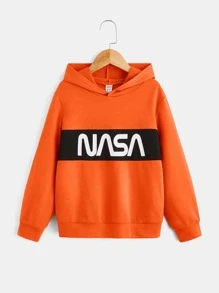 SHEIN Boys Letter Graphic Colourblock Hoodie - Orange - View 1