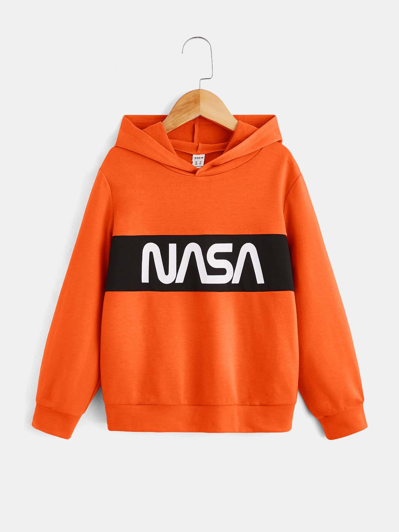 SHEIN Boys Letter Graphic Colourblock Hoodie - Orange - View 1