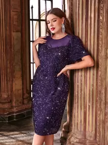 Modelyn Plus Sequin Panel Fitted Dress - Purple - View 6