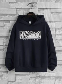 SHEIN 男孩日本字母和數字圖案連帽衫