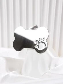 1pc Hollow Out Dog Paw Pattern Bone-Shaped Metal Pet Tag (Not Customizable) Silver Color - Silver - View 1