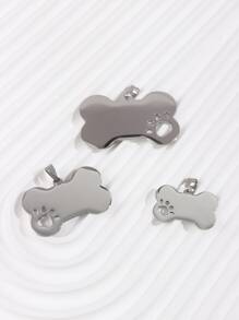 1pc Hollow Out Dog Paw Pattern Bone-Shaped Metal Pet Tag (Not Customizable) Silver Color - Silver - View 4