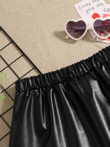 SHEIN 十幾歲女孩字母拼接細節pu皮裙