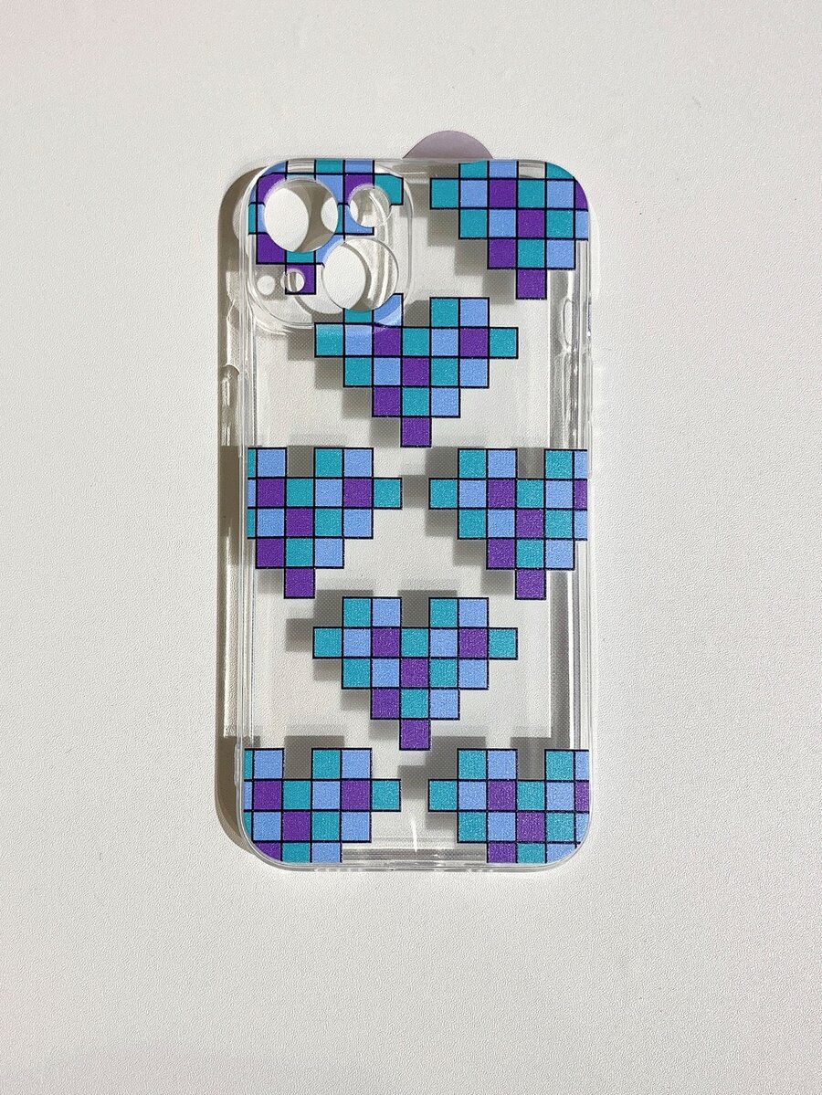 Heart Print Clear Phone Case - Multicolor - View 1