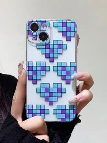 Heart Print Clear Phone Case - Multicolor - View 3