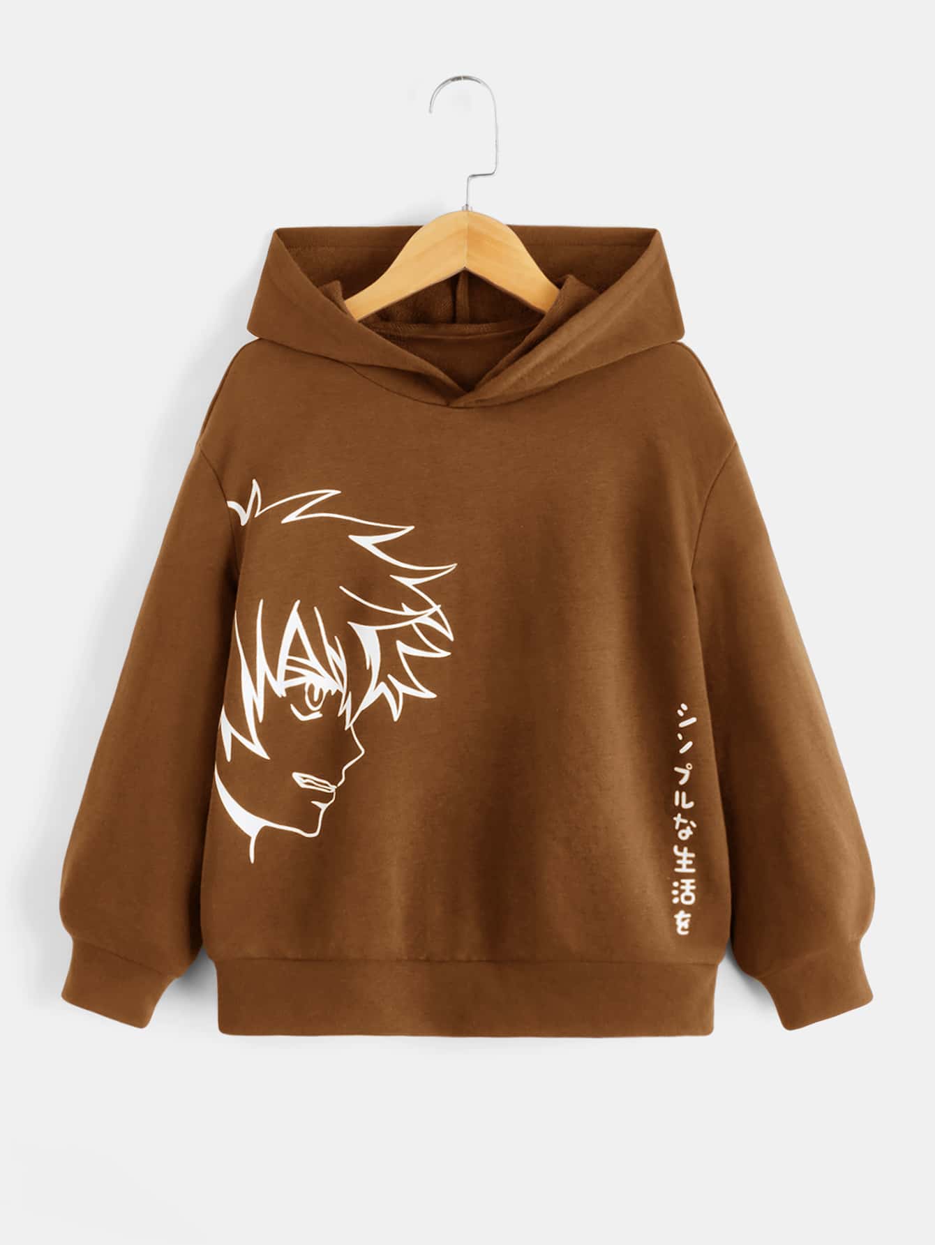 SHEIN 青少年男孩日文字母和数字图案卫衣 - 咖啡棕 - 查看 1