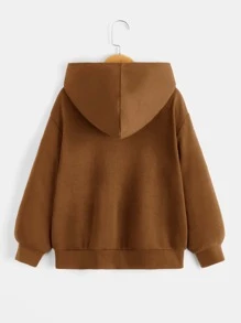 SHEIN 青少年男孩日文字母和数字图案卫衣 - 咖啡棕 - 查看 2