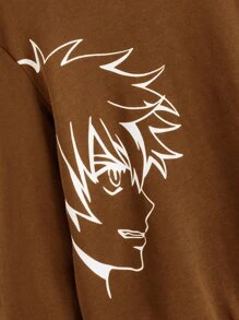 SHEIN 青少年男孩日文字母和数字图案卫衣 - 咖啡棕 - 查看 4